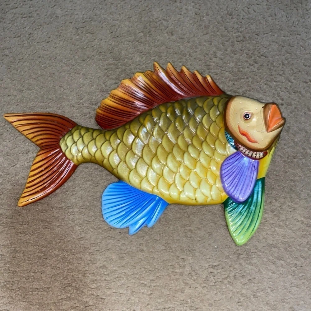 Vtg Tonala Mexico Hand Painted Ceramic Tropical Fish Wall Decor Signed E Alvarez